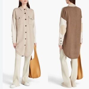 Naadam Jacket Colorblock Knit Shacket in Beige